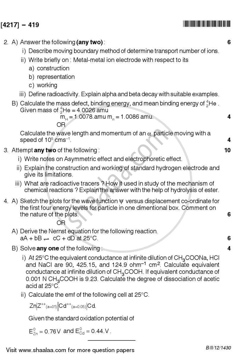 Physical Chemistry 2012-2013 - B.Sc. - Semester 6 (TYBSc) - University of Pune question paper with PDF download