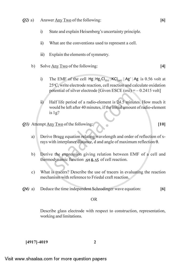 Physical Chemistry 2015-2016 - B.Sc. - Semester 6 (TYBSc) - University of Pune question paper with PDF download