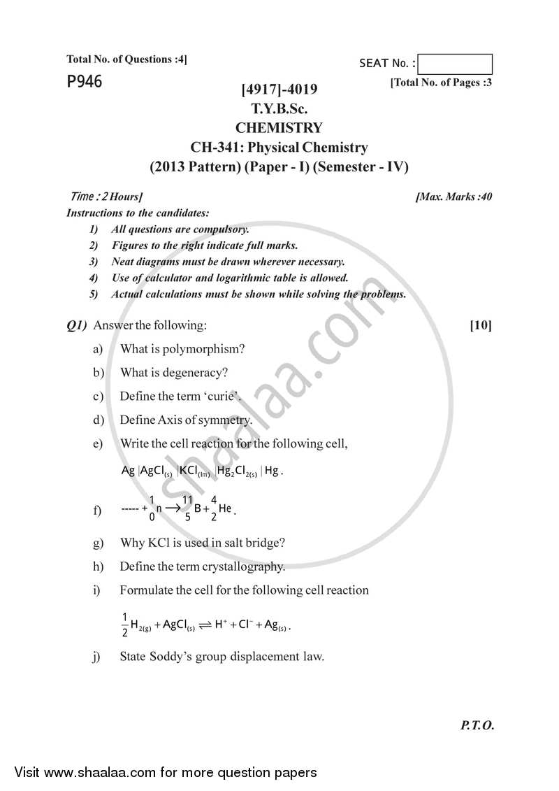 Physical Chemistry 2015-2016 - B.Sc. - Semester 6 (TYBSc) - University of Pune question paper with PDF download
