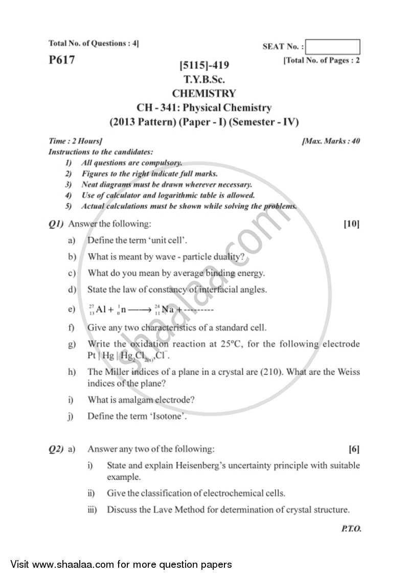 Physical Chemistry 2016-2017 - B.Sc. - Semester 6 (TYBSc) - University of Pune question paper with PDF download