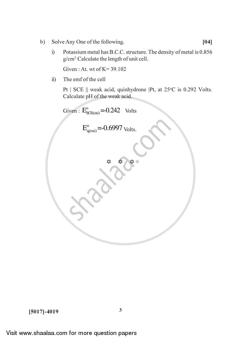 Physical Chemistry 2016-2017 - B.Sc. - Semester 6 (TYBSc) - University of Pune question paper with PDF download