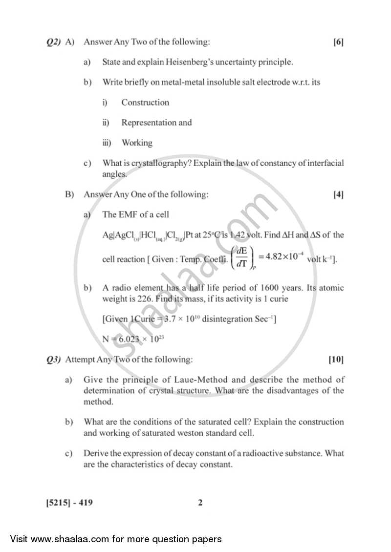 Physical Chemistry 2017-2018 - B.Sc. - Semester 6 (TYBSc) - University of Pune question paper with PDF download