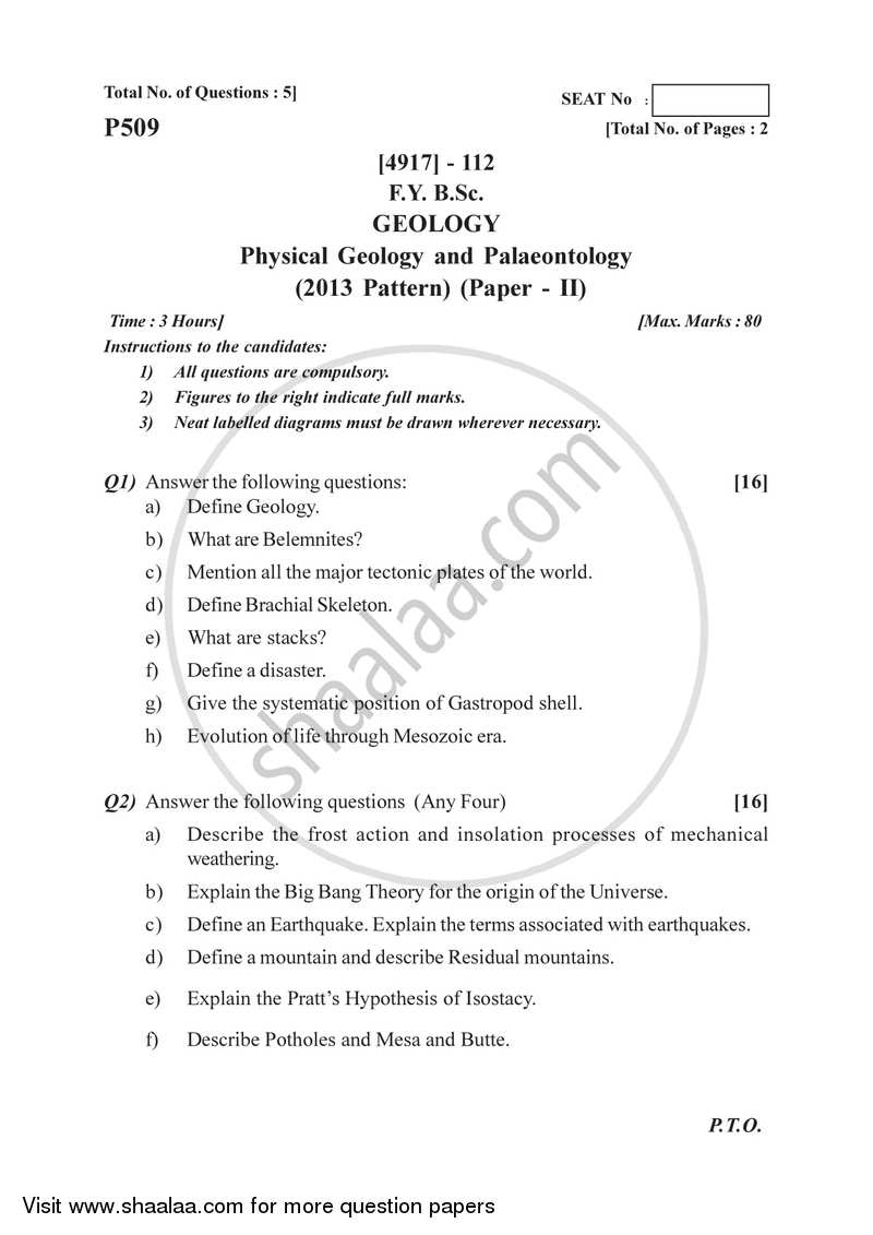 Physical Geology and Palaeontology 2015-2016 - B.Sc. - Semester 2 (FYBSc) - University of Pune question paper with PDF download
