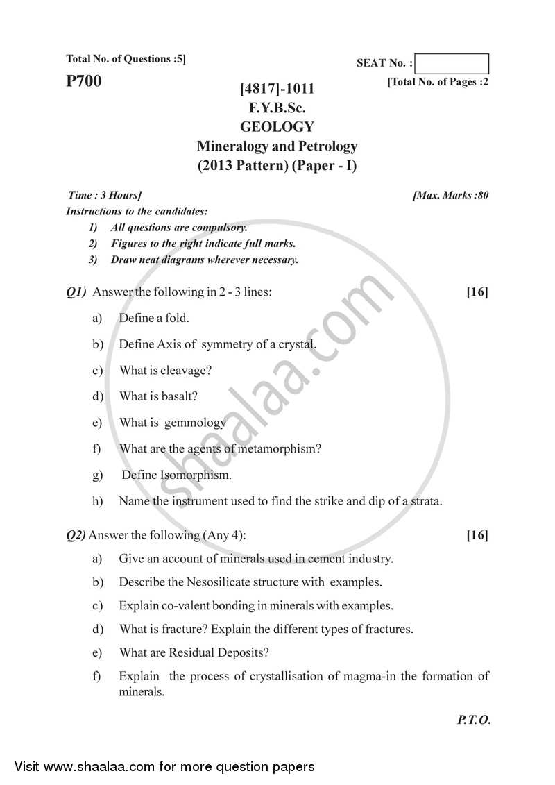 Physical Geology and Palaeontology 2015-2016 - B.Sc. - Semester 2 (FYBSc) - University of Pune question paper with PDF download