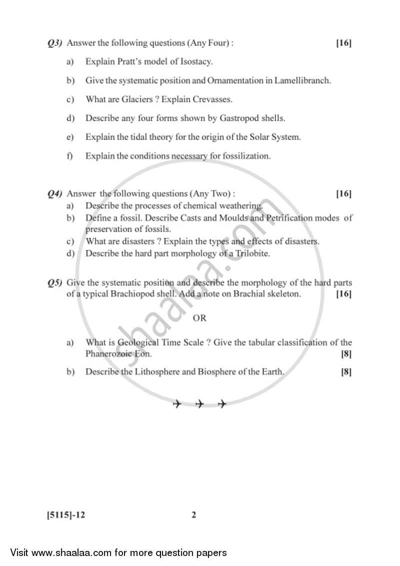 Physical Geology and Palaeontology 2016-2017 - B.Sc. - Semester 2 (FYBSc) - University of Pune question paper with PDF download