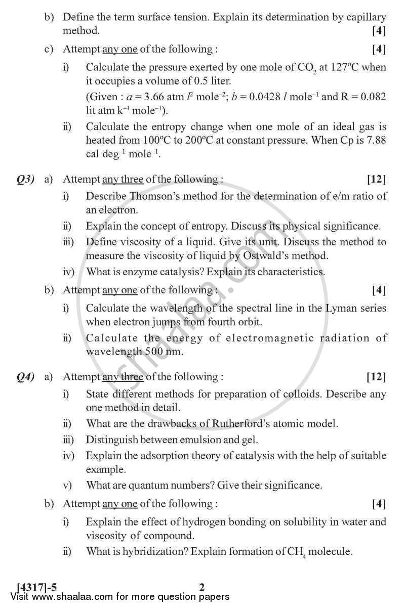 Physical and Inorganic Chemistry 2013-2014 - B.Sc. - Semester 2 (FYBSc) - University of Pune question paper with PDF download