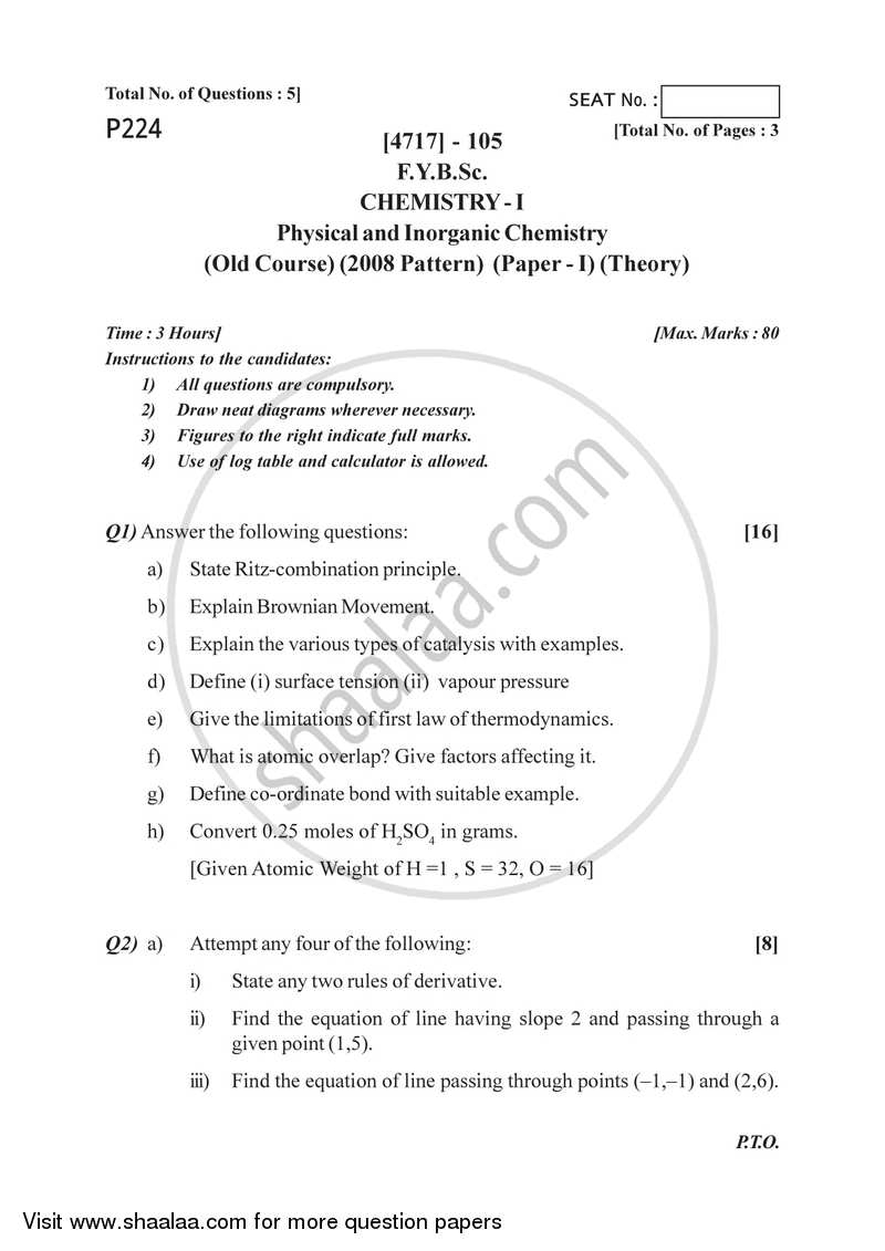 Physical and Inorganic Chemistry 2014-2015 - B.Sc. - Semester 2 (FYBSc) - University of Pune question paper with PDF download