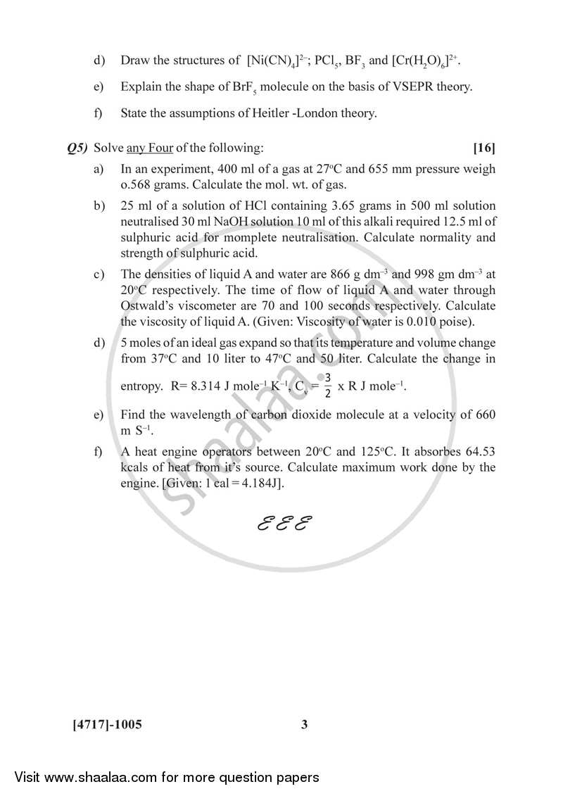 Physical and Inorganic Chemistry 2014-2015 - B.Sc. - Semester 2 (FYBSc) - University of Pune question paper with PDF download