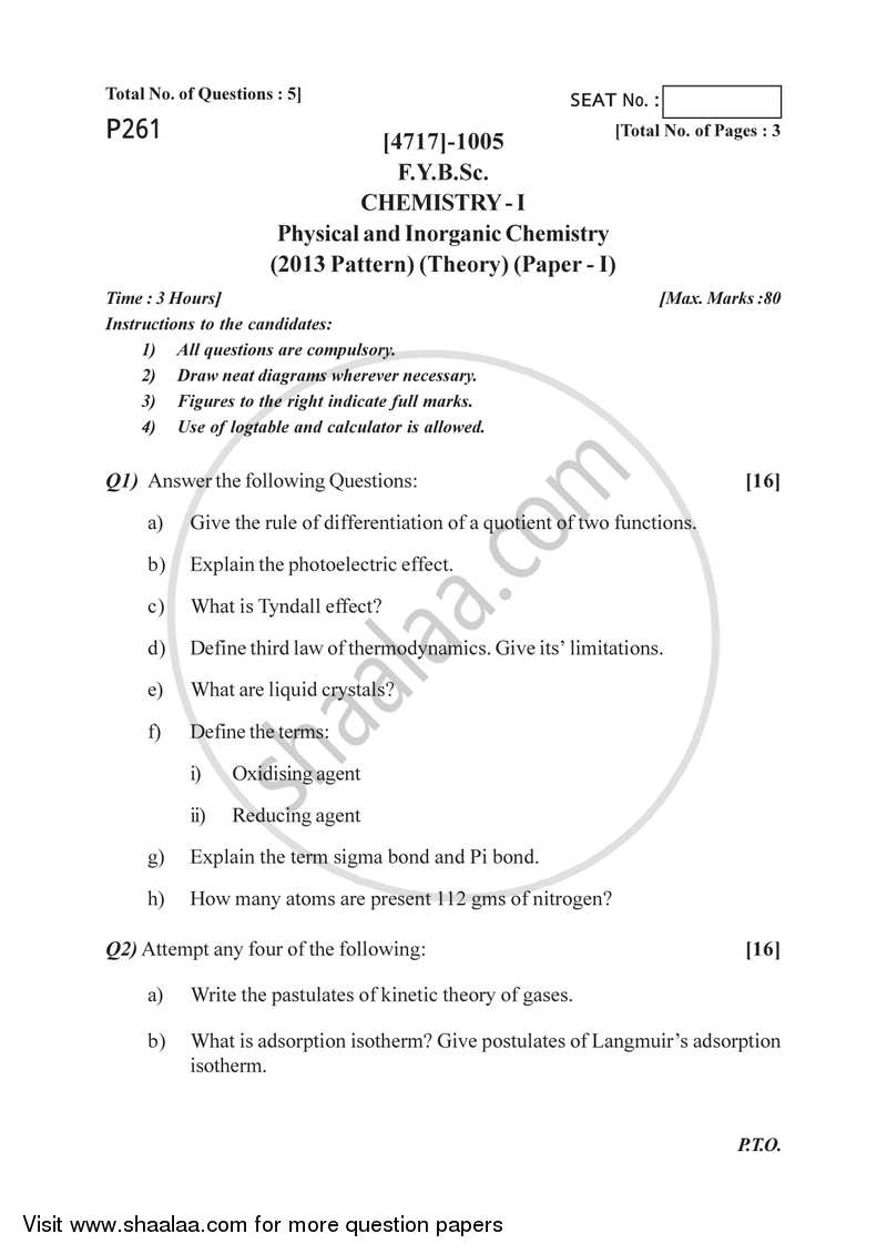 Physical and Inorganic Chemistry 2014-2015 - B.Sc. - Semester 2 (FYBSc) - University of Pune question paper with PDF download