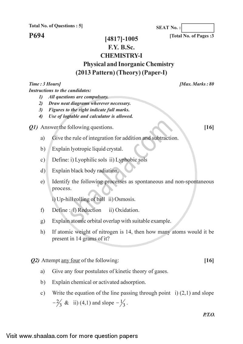 Physical and Inorganic Chemistry 2015-2016 - B.Sc. - Semester 2 (FYBSc) - University of Pune question paper with PDF download