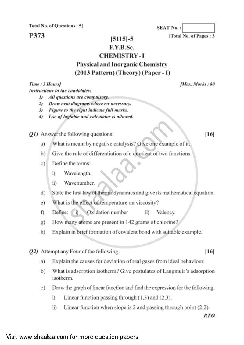 Physical and Inorganic Chemistry 2016-2017 - B.Sc. - Semester 2 (FYBSc) - University of Pune question paper with PDF download