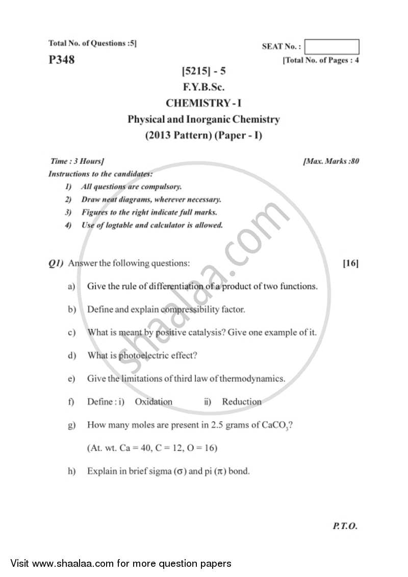 Physical and Inorganic Chemistry 2017-2018 - B.Sc. - Semester 2 (FYBSc) - University of Pune question paper with PDF download