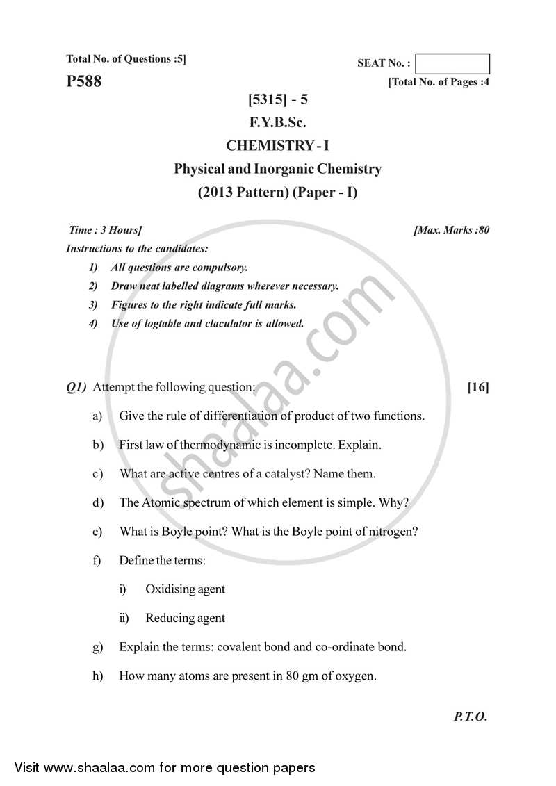 Physical and Inorganic Chemistry 2017-2018 - B.Sc. - Semester 2 (FYBSc) - University of Pune question paper with PDF download