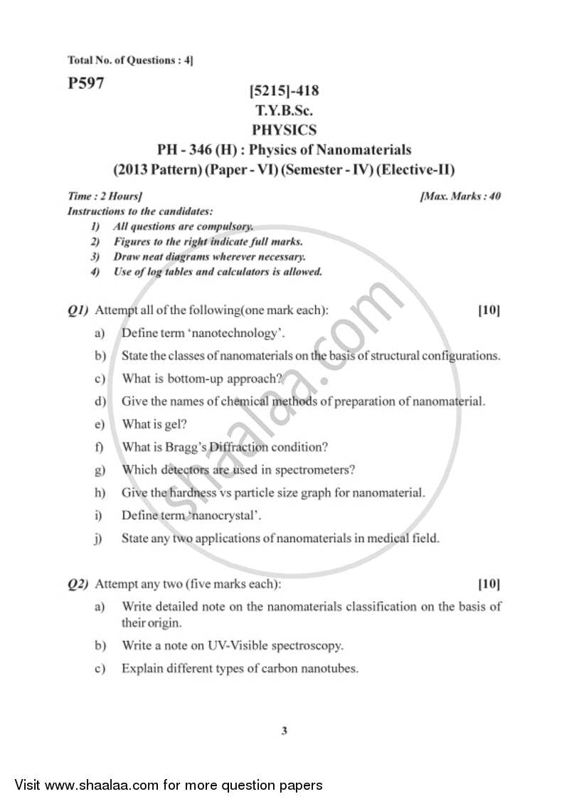 Physics of Nanomaterials 2017-2018 - B.Sc. - Semester 6 (TYBSc) - University of Pune question paper with PDF download