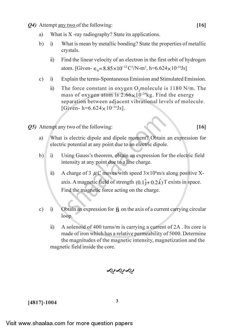 Physics Principles and Applications and Electromagnetics 2015-2016 - B.Sc. - Semester 2 (FYBSc) - University of Pune question paper with PDF download