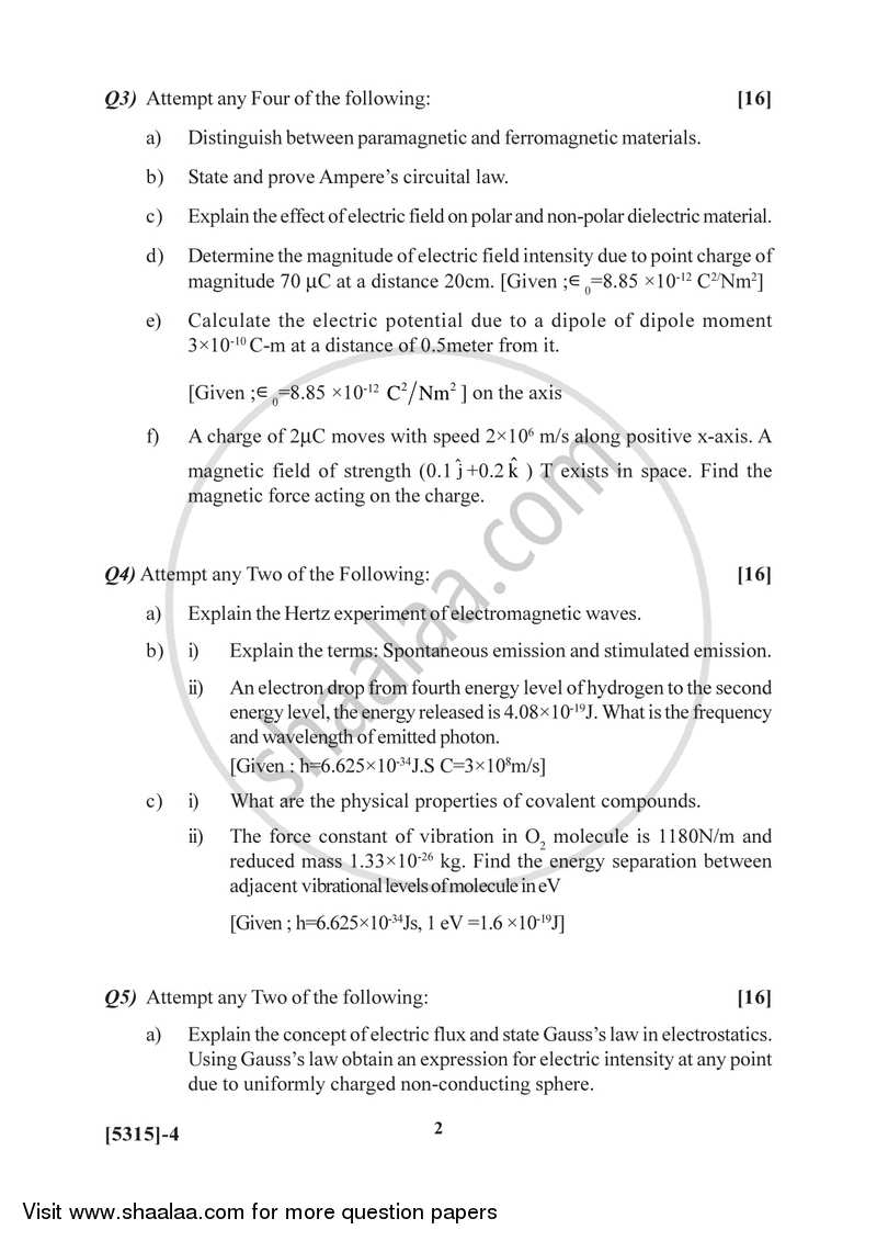 Physics Principles and Applications and Electromagnetics 2017-2018 - B.Sc. - Semester 2 (FYBSc) - University of Pune question paper with PDF download