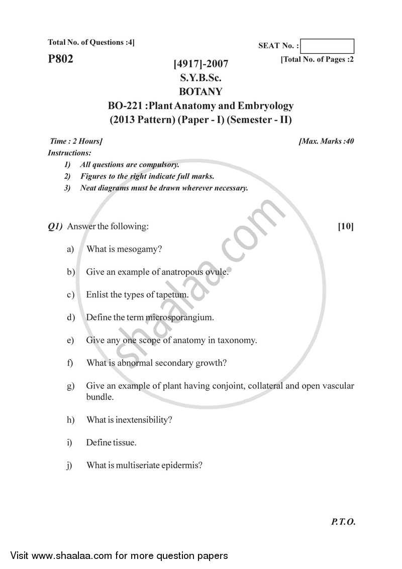 Plant Anatomy and Embryology 2015-2016 - B.Sc. - Semester 4 (SYBSc) - University of Pune question paper with PDF download