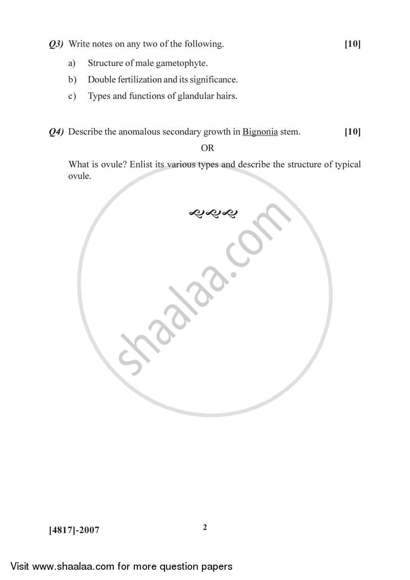 Plant Anatomy and Embryology 2015-2016 - B.Sc. - Semester 4 (SYBSc) - University of Pune question paper with PDF download