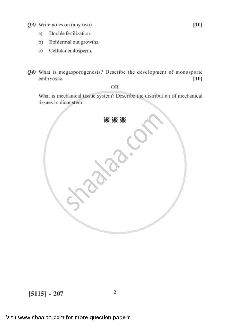 Plant Anatomy and Embryology 2016-2017 - B.Sc. - Semester 4 (SYBSc) - University of Pune question paper with PDF download