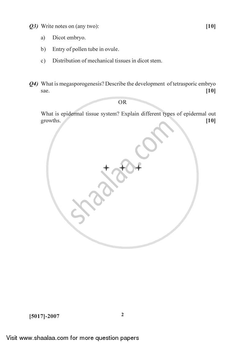 Plant Anatomy and Embryology 2016-2017 - B.Sc. - Semester 4 (SYBSc) - University of Pune question paper with PDF download