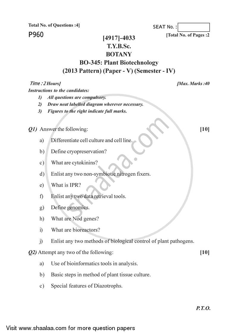 Plant Biotechnology 2015-2016 - B.Sc. - Semester 6 (TYBSc) - University of Pune question paper with PDF download
