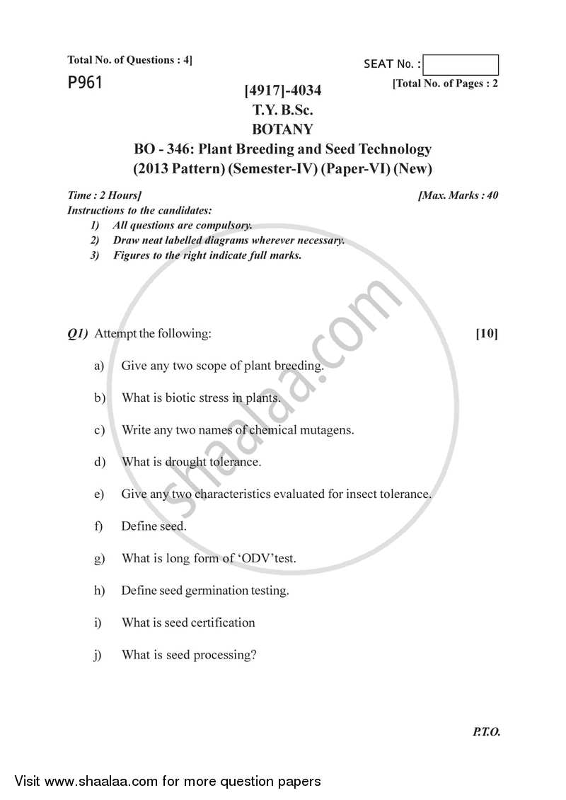 Plant Breeding and Seed Technology 2015-2016 - B.Sc. - Semester 6 (TYBSc) - University of Pune question paper with PDF download