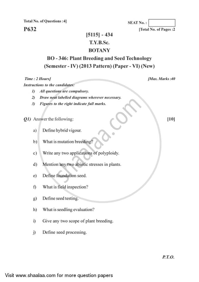 Plant Breeding and Seed Technology 2016-2017 - B.Sc. - Semester 6 (TYBSc) - University of Pune question paper with PDF download
