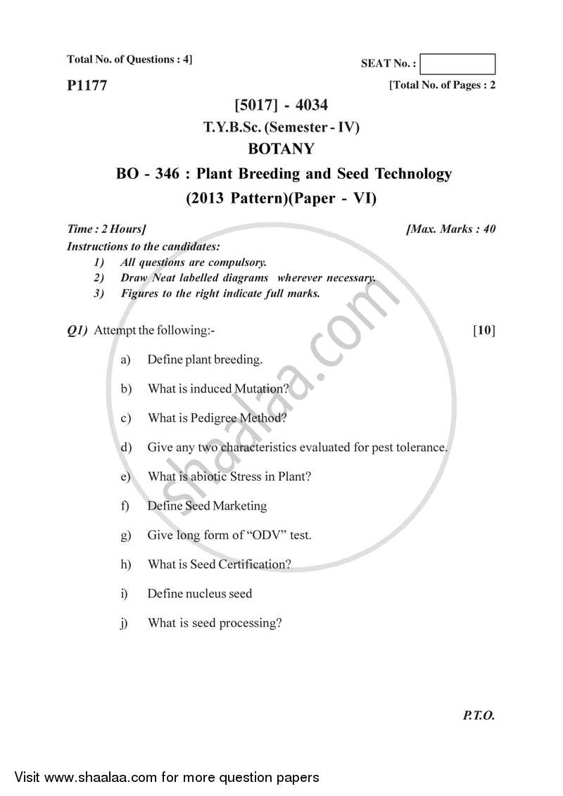 Plant Breeding and Seed Technology 2016-2017 - B.Sc. - Semester 6 (TYBSc) - University of Pune question paper with PDF download