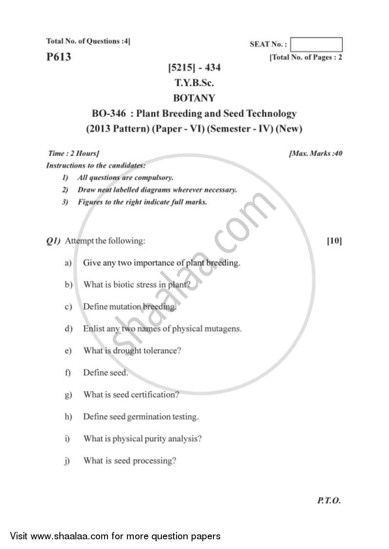 Plant Breeding and Seed Technology 2017-2018 - B.Sc. - Semester 6 (TYBSc) - University of Pune question paper with PDF download