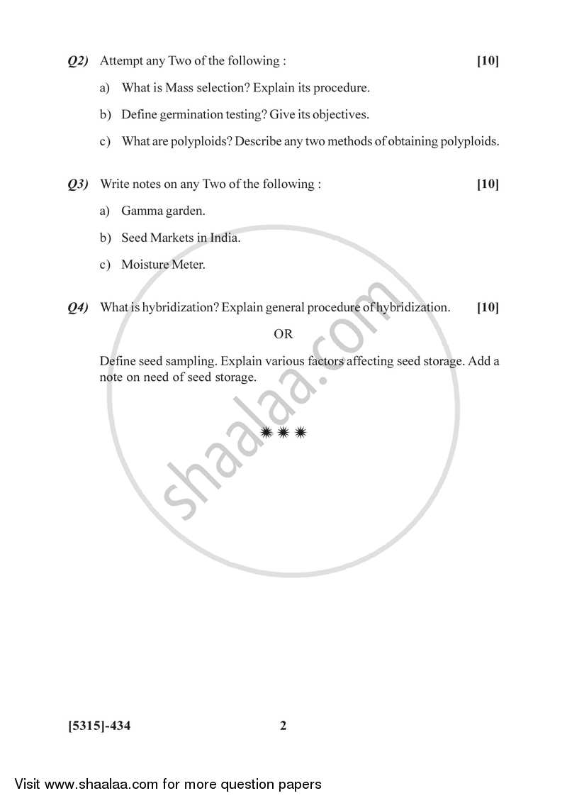 Plant Breeding and Seed Technology 2017-2018 - B.Sc. - Semester 6 (TYBSc) - University of Pune question paper with PDF download