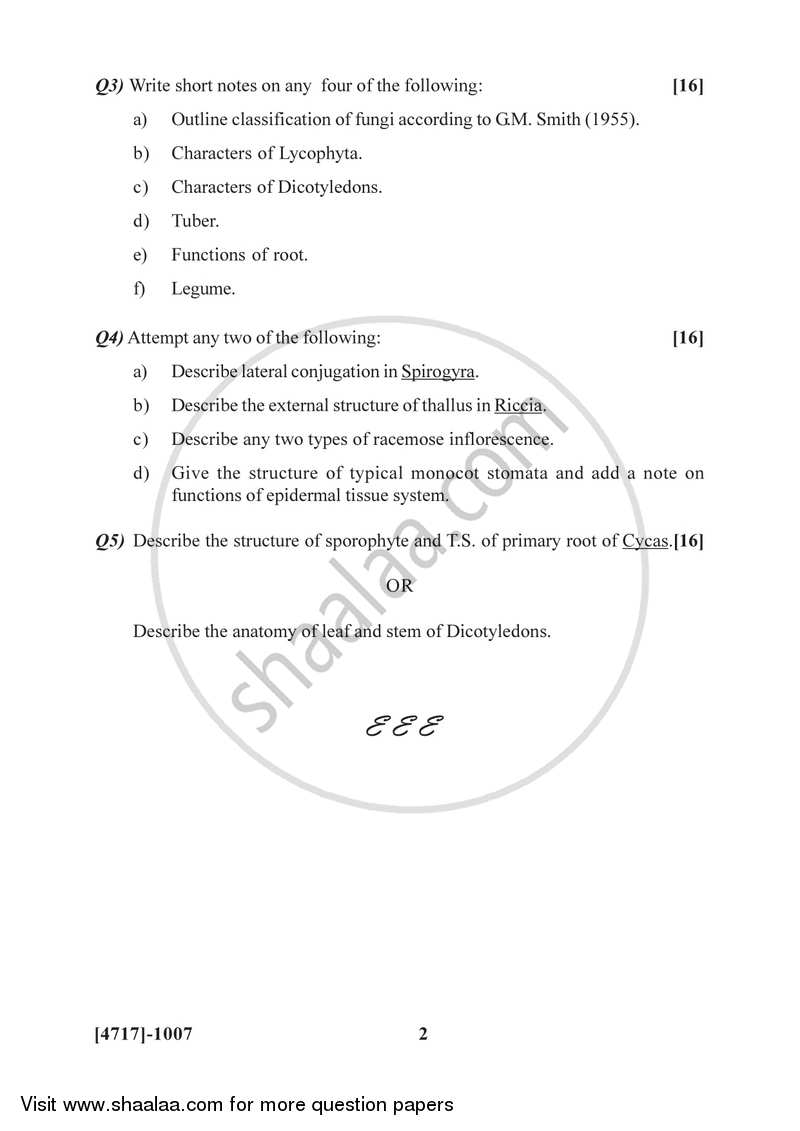 Plant Diversity,Plant Morphology and Anatomy 2014-2015 - B.Sc. - Semester 2 (FYBSc) - University of Pune question paper with PDF download