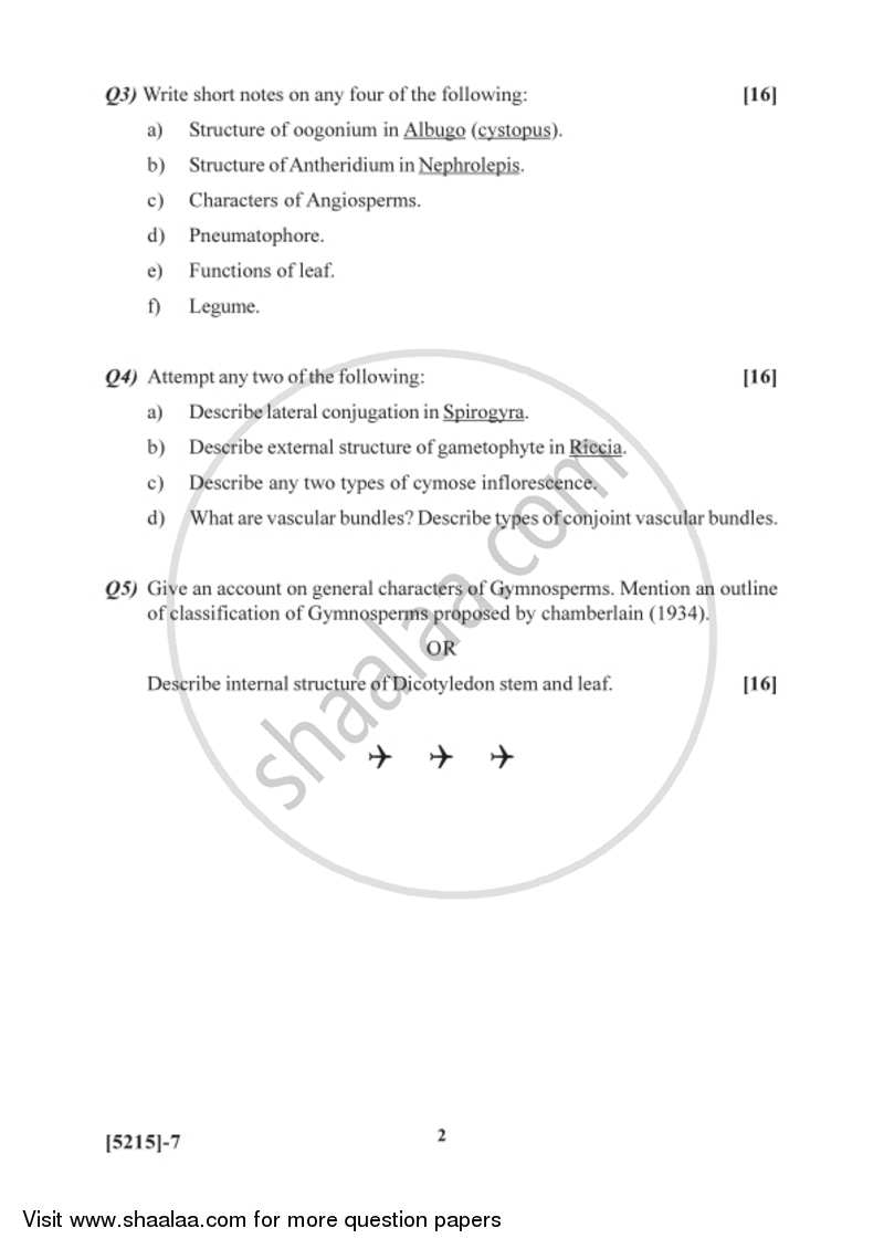 Plant Diversity,Plant Morphology and Anatomy 2017-2018 - B.Sc. - Semester 2 (FYBSc) - University of Pune question paper with PDF download