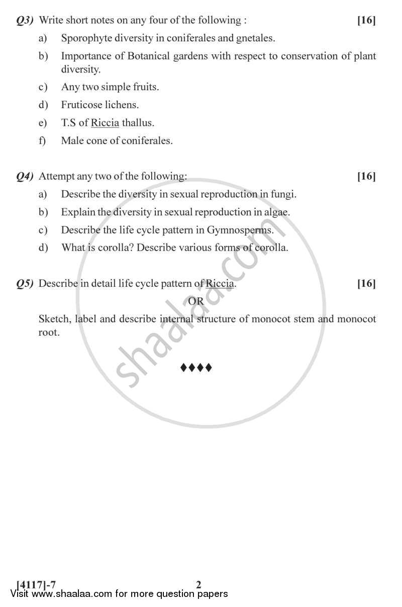 Plant Diversity 2012-2013 - B.Sc. - Semester 2 (FYBSc) - University of Pune question paper with PDF download