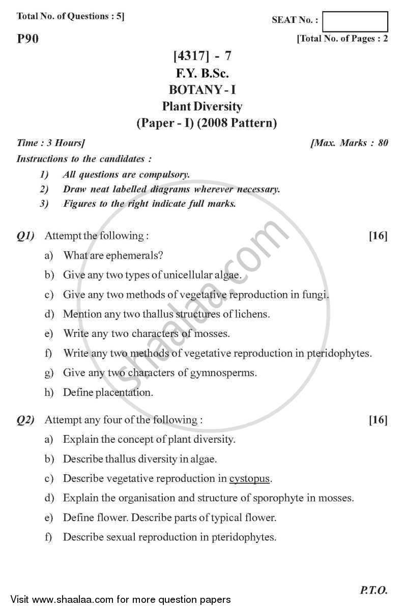 Plant Diversity 2013-2014 - B.Sc. - Semester 2 (FYBSc) - University of Pune question paper with PDF download