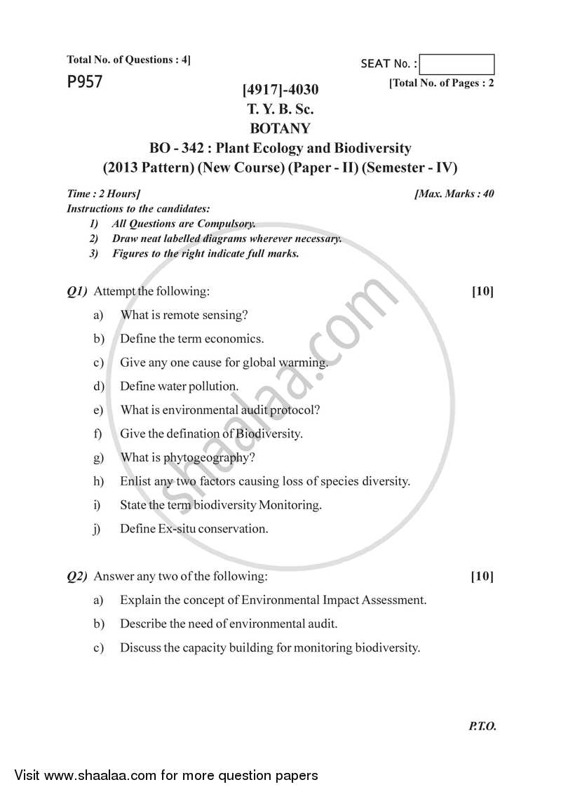 Plant Ecology and Biodiversity 2015-2016 - B.Sc. - Semester 6 (TYBSc) - University of Pune question paper with PDF download