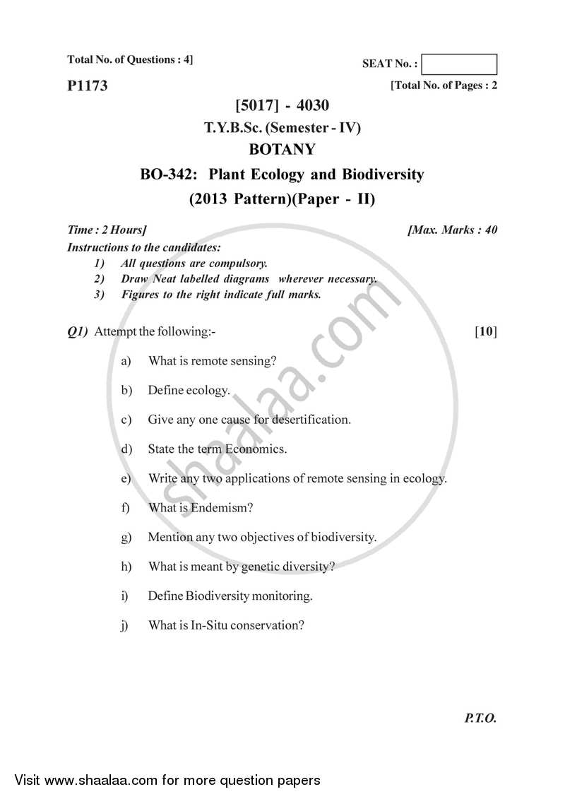 Plant Ecology and Biodiversity 2016-2017 - B.Sc. - Semester 6 (TYBSc) - University of Pune question paper with PDF download
