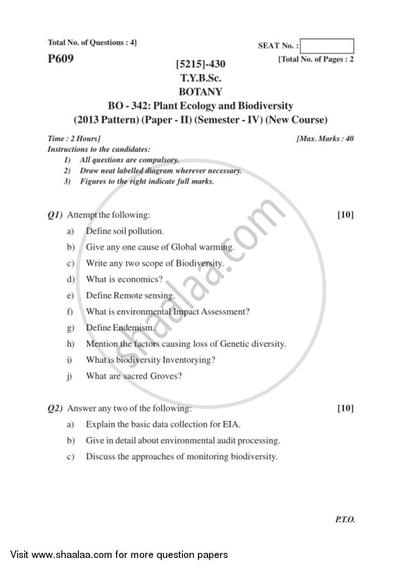 Plant Ecology and Biodiversity 2017-2018 - B.Sc. - Semester 6 (TYBSc) - University of Pune question paper with PDF download