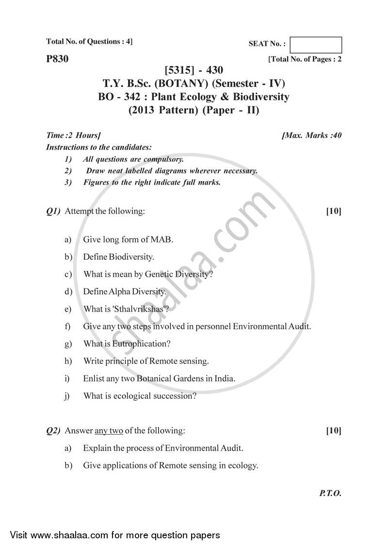 Plant Ecology and Biodiversity 2017-2018 - B.Sc. - Semester 6 (TYBSc) - University of Pune question paper with PDF download