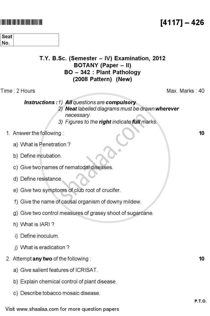 Plant Pathology 2012-2013 - B.Sc. - Semester 6 (TYBSc) - University of Pune question paper with PDF download