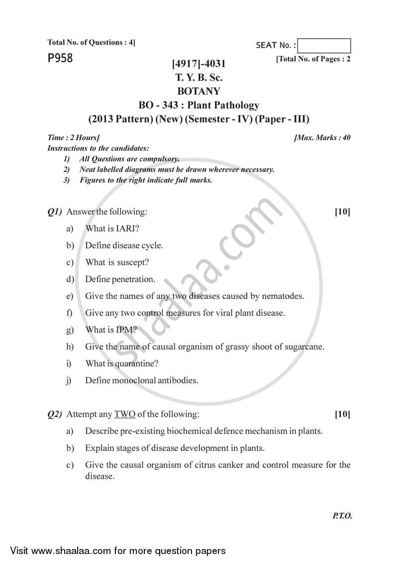 Plant Pathology 2015-2016 - B.Sc. - Semester 6 (TYBSc) - University of Pune question paper with PDF download