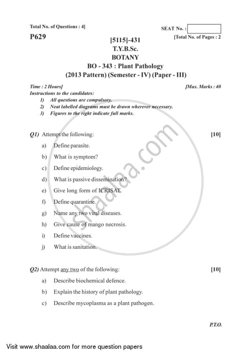 Plant Pathology 2016-2017 - B.Sc. - Semester 6 (TYBSc) - University of Pune question paper with PDF download
