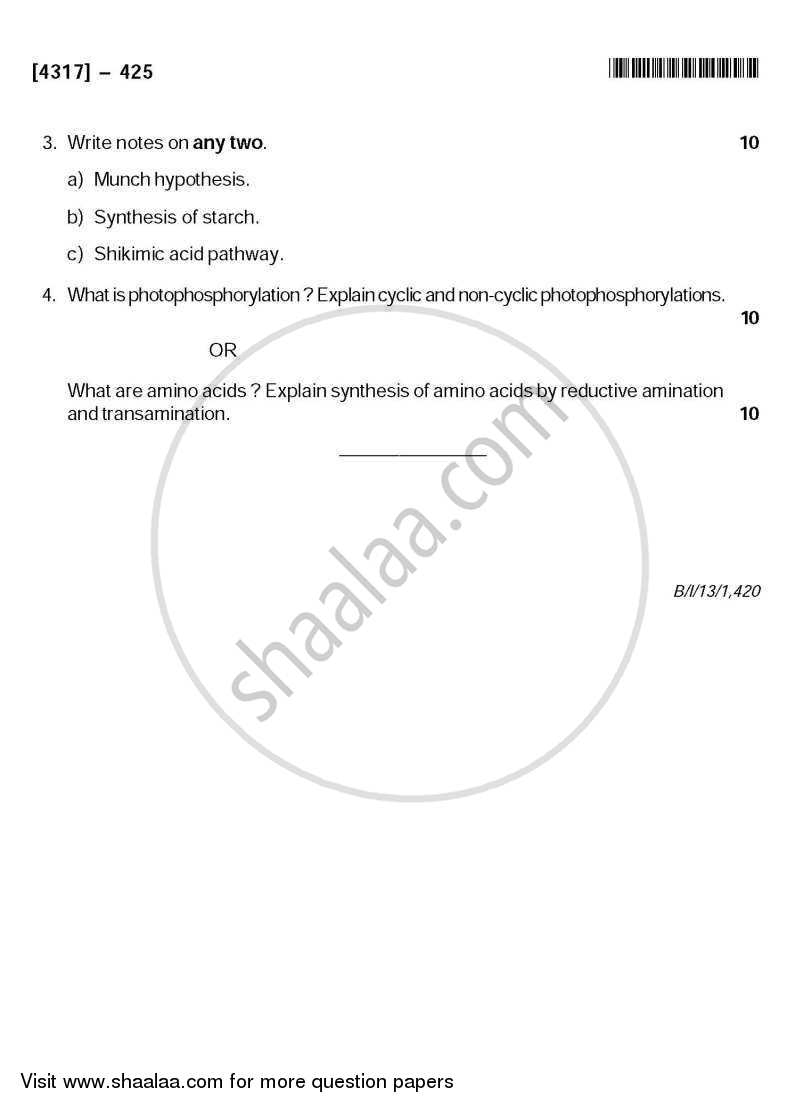 Plant Physiology and Biochemistry 2013-2014 - B.Sc. - Semester 6 (TYBSc) - University of Pune question paper with PDF download