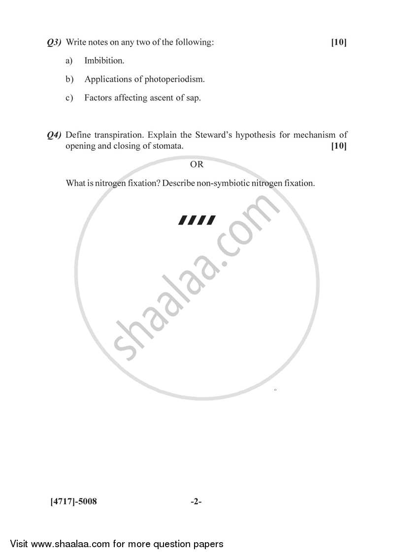 Plant Physiology 2014-2015 - B.Sc. - Semester 3 (SYBSc) - University of Pune question paper with PDF download
