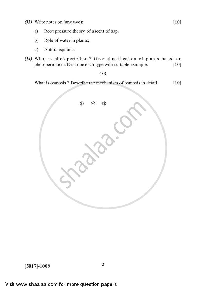 Plant Physiology 2016-2017 - B.Sc. - Semester 3 (SYBSc) - University of Pune question paper with PDF download