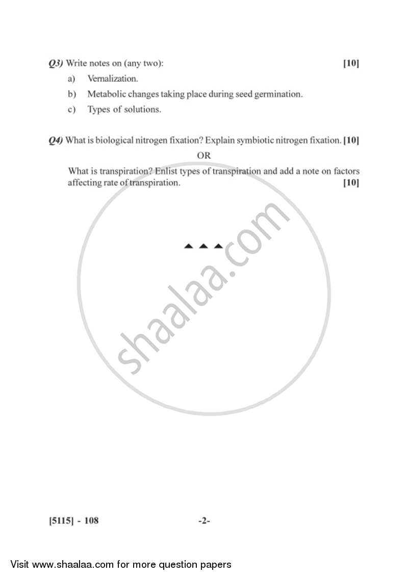 Plant Physiology 2016-2017 - B.Sc. - Semester 3 (SYBSc) - University of Pune question paper with PDF download