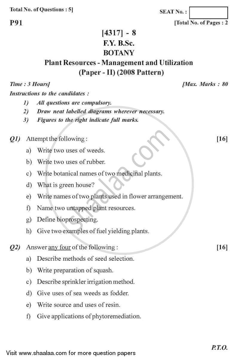 Plant Resources - Management and Utilization 2013-2014 - B.Sc. - Semester 2 (FYBSc) - University of Pune question paper with PDF download