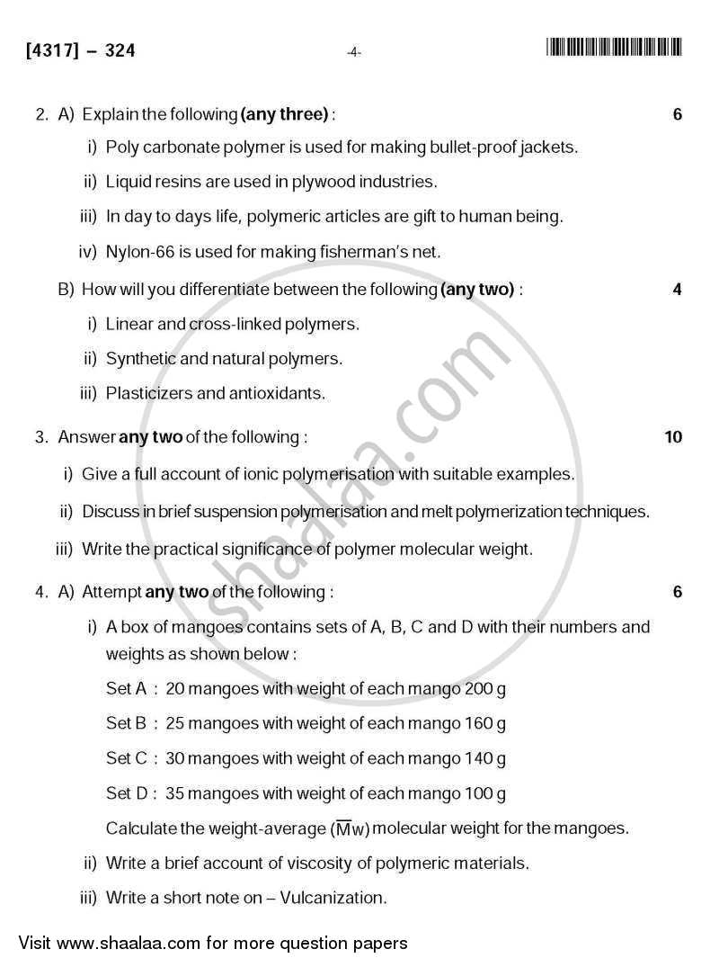 Polymer Chemistry 2013-2014 - B.Sc. - Semester 5 (TYBSc) - University of Pune question paper with PDF download