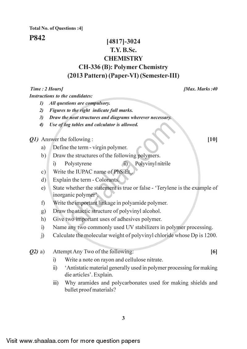 Polymer Chemistry 2015-2016 - B.Sc. - Semester 5 (TYBSc) - University of Pune question paper with PDF download