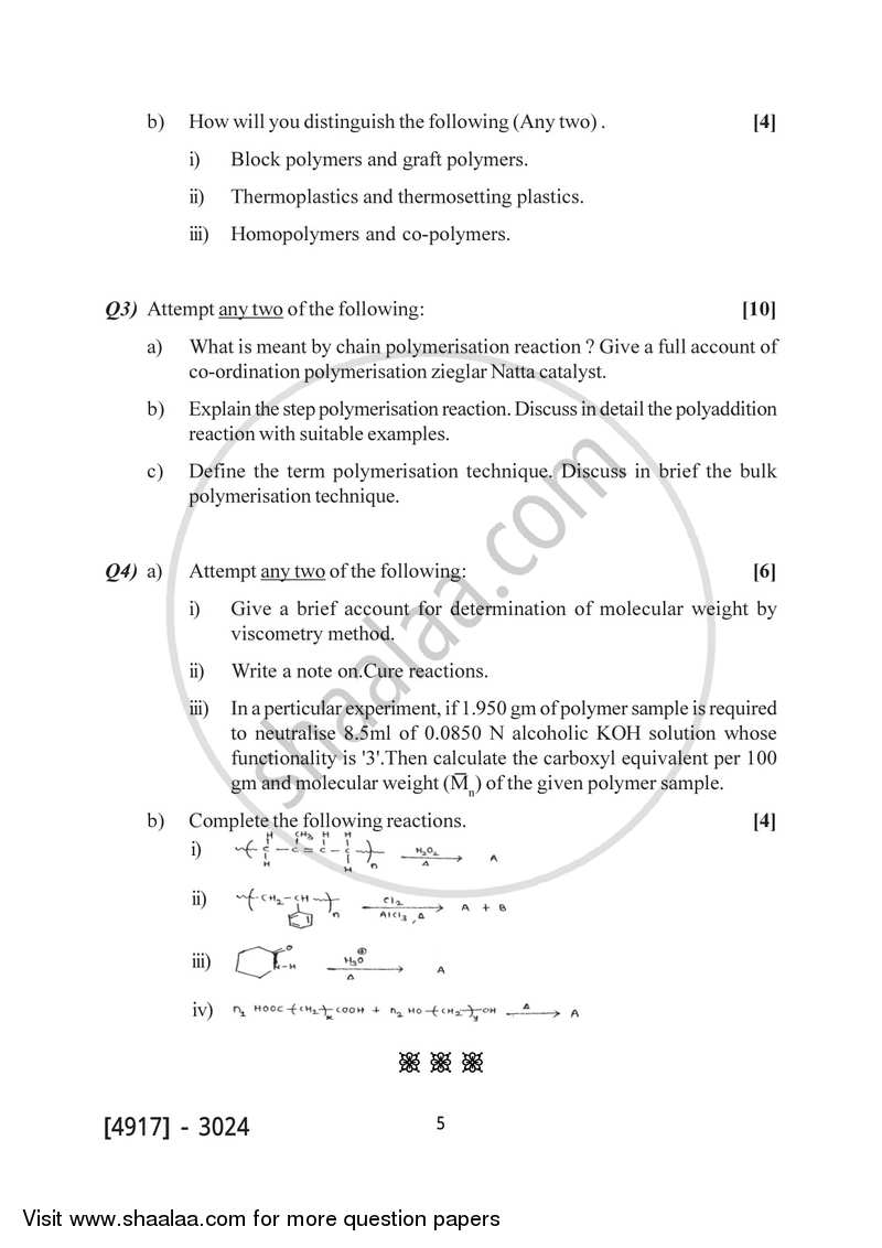Polymer Chemistry 2015-2016 - B.Sc. - Semester 5 (TYBSc) - University of Pune question paper with PDF download