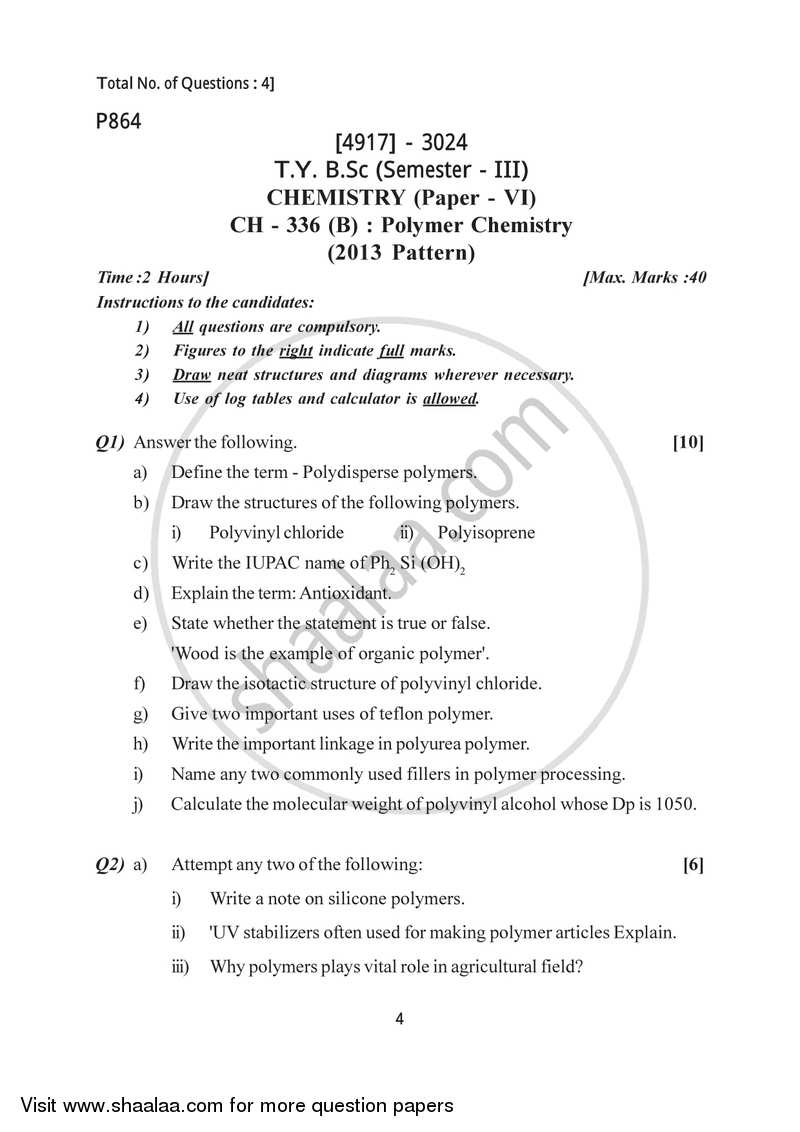 Polymer Chemistry 2015-2016 - B.Sc. - Semester 5 (TYBSc) - University of Pune question paper with PDF download